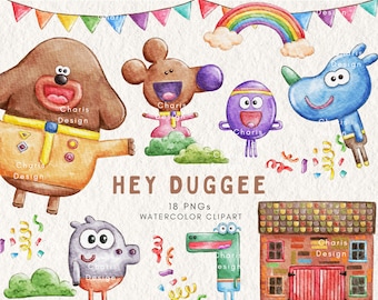 Hey Duggee watercolor illustration kids birthday clipart