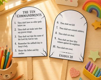 10 Commandments Fan Craft for Kids, Bible Craft Activity, Sunday School Printable, Summer Screen Free Christian Activity