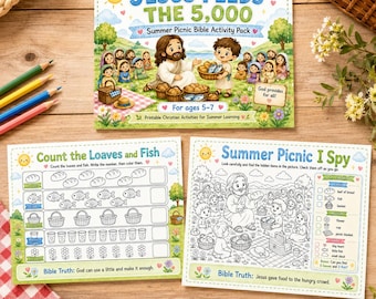 Jesus Feeds The 5.000 Bible Activity Pack for Toddler Kids, Sunday School Printable, Christian Worksheets, VBS Bible Craft