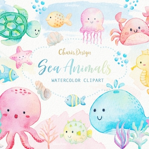 Meerestiere Clipart Ozean Algen Unterwasser, fische, seestern, meer, nautik, aquarium, babyshower, alge