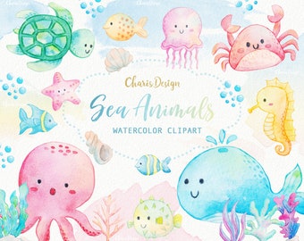 Sea Animals clipart Ocean Seaweed Underwater, fishes, starfish, sea, nautical, undersea, aquarium, babyshower, alga
