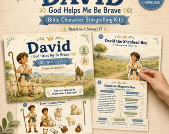 David: God Helps Me Be Brave Printable Storytelling Kit for Kids | David and Goliath Sunday School Lesson | Christian Homeschool Cutouts
