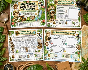 Rainforest Bible Treasure Adventure | VBS Christian Worksheets Activity Pack for Toddler Kids (Ages 5-7)