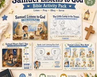 Samuel Listens to God Bible Activity Pack for Toddler Kids, Samuel Bible Story Printable, Sunday School Worksheets