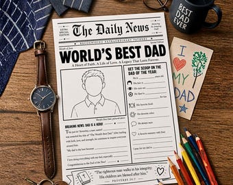 Father’s Day for Toodler Kids Activity, Gift Card Newspaper Printable, World’s Best Dad Worksheet, Bible Verse Dad Craft, Proverbs 20:7