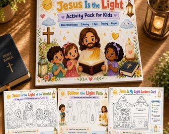 Jesus Is the Light Activity Pack, Christian Summer Free Screen Bible Worksheets for Toddler Kids (Digital Printable)