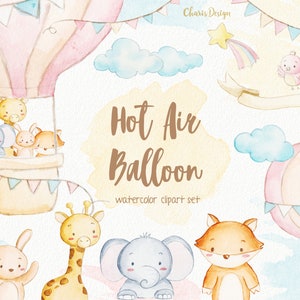 Hot Air Balloon Watercolor Clipart | Adventure Travel PNG | Baby Nursery Wall Art | Digital Download for Scrapbook, Invitations, Stickers