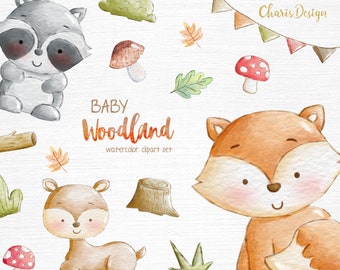 Watercolor Woodland Animals Clipart | Forest Nursery PNG (Digital Download)