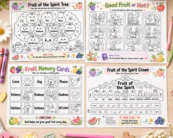 Fruit of the Spirit Activity Worksheets for Toodler Kids | Christian Bible Printable PDF | Sunday School Homeschool VBS Coloring Craft Pack