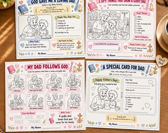 Father’s Day Toddler Kids Activity, Gift Card Bible for Dad , Christian Father’s Day Craft, Sunday School Worksheets, Coloring Pages, I Spy