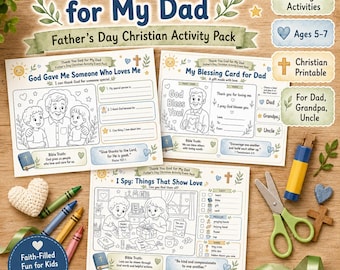 Father’s Day Christian Activity Pack for Toddler Kids, Sunday School Bible Craft, Dad Grandpa Printable Gift, Coloring Pages, Prayer Craft