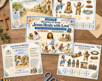 Series 3 - Cut & Tell Miracles of Jesus: Jesus Heals with Love for Toddler Kids, Sunday School Bible Story Craft