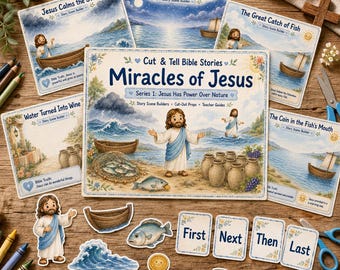 Series 1 - Cut & Tell Miracles of Jesus: Jesus Has Power Over Nature for Toddler Kids, Sunday School Bible Story Craft