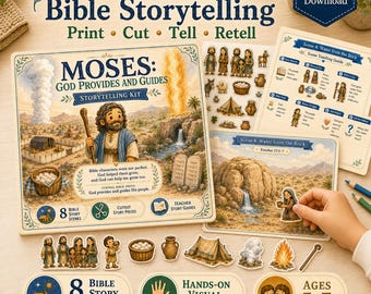 Moses: God Provides and Guides Printable Storytelling Kit for Toddler Kids | Sunday School Bible Visual Aid | Christian Homeschool Cutouts