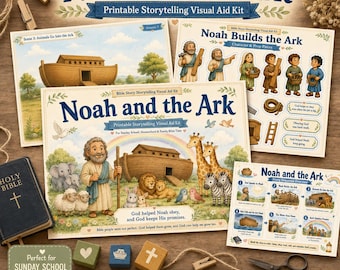 Noah and the Ark Printable Storytelling Kit For Toddler Kids | Sunday School Bible Lesson | Christian Homeschool Cutouts