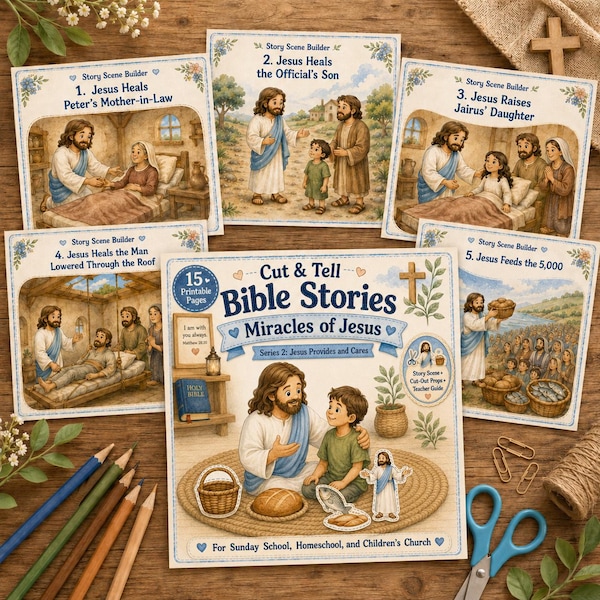 Series 2 - Cut & Tell Miracles of Jesus: Jesus Provides and Cares for Toddler Kids, Sunday School Bible Story Craft