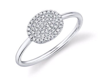 14K White Gold Diamond Oval Plate Micro Pave Ring #1052