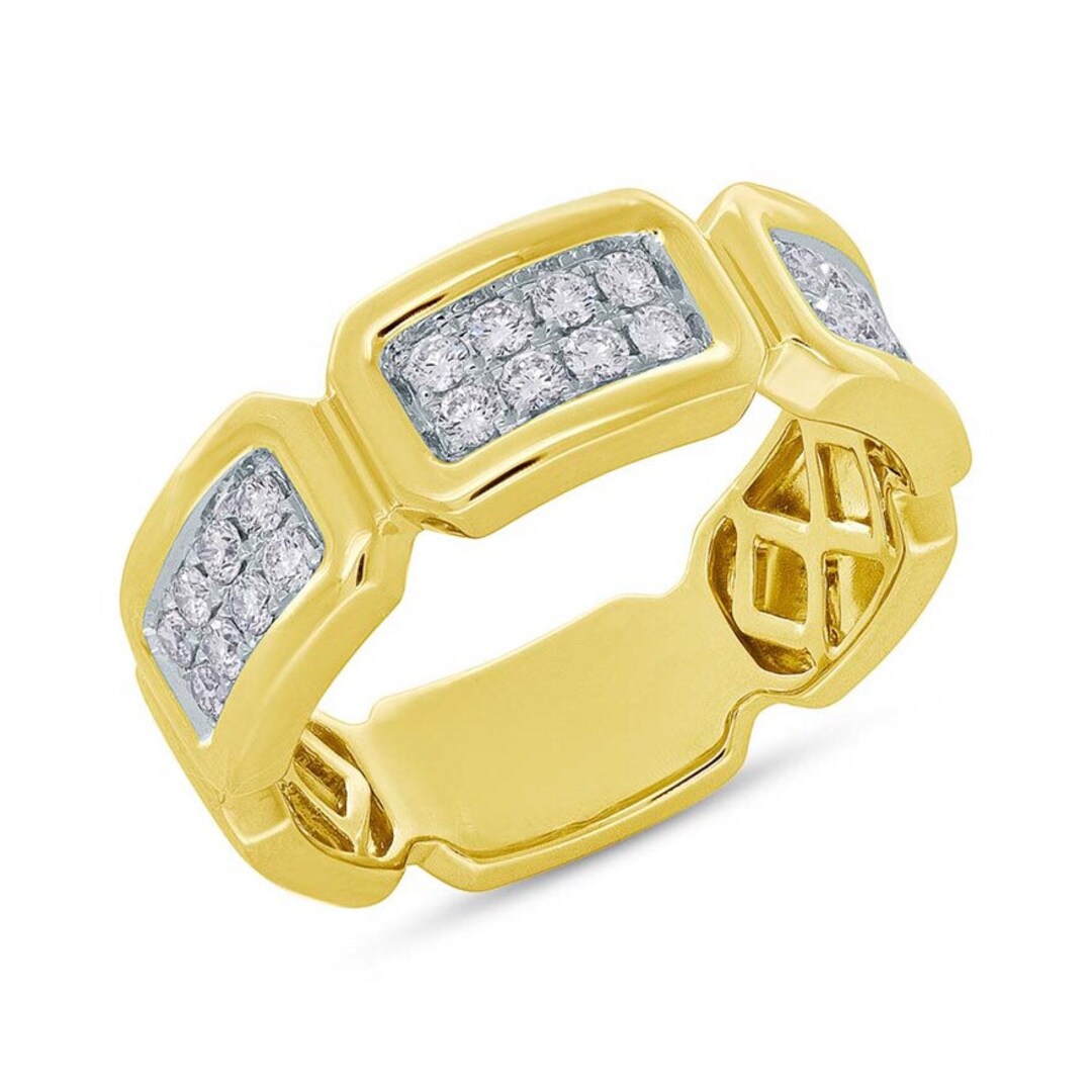 14K Yellow Gold Men's Pave Diamond Ring Wedding Etsy