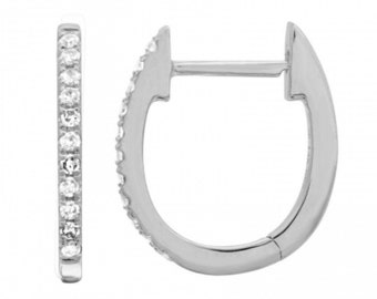 14K Weißgold Diamant Pave Kleine Huggie Creolen Ohrringe #596