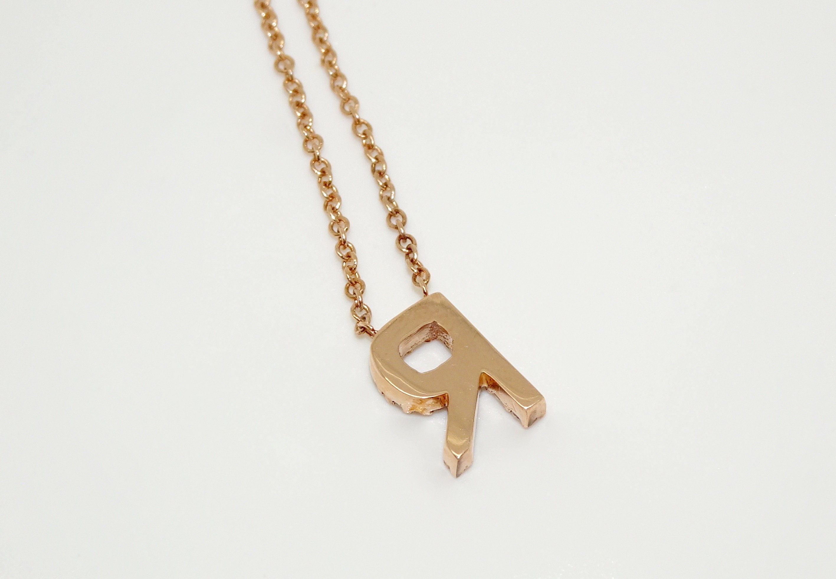 14K Rose Gold Diamond Pave Initial Letter R Pendant | Etsy