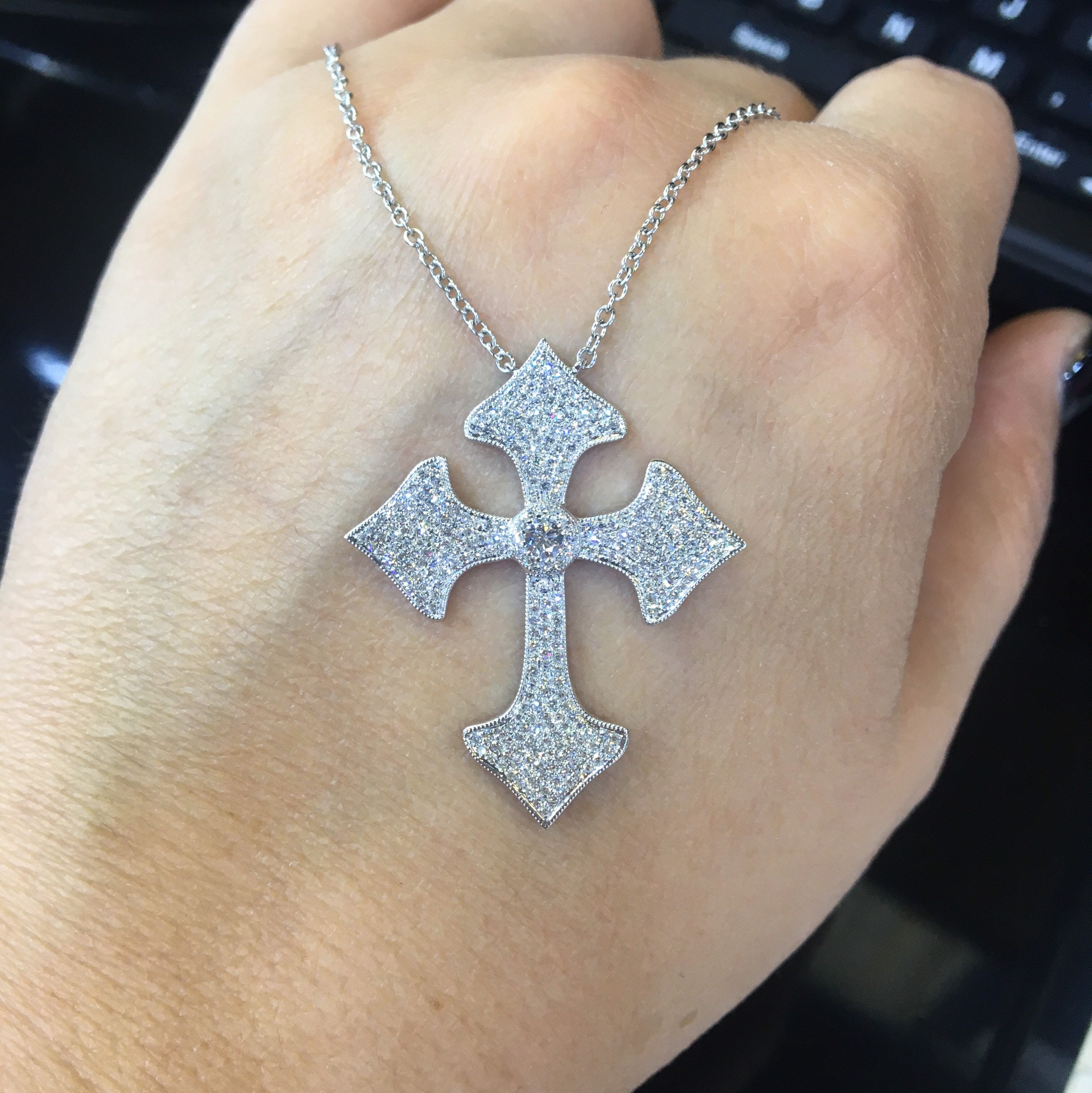 14K White Gold Micro Pave Diamond Large Cross Pendant 3608 Etsy