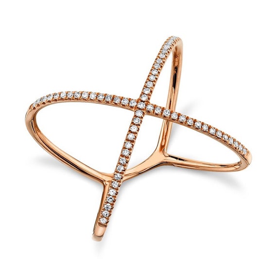14K Rose Gold Diamond Criss Cross Ring X Ring Size 8.5 792 | Etsy