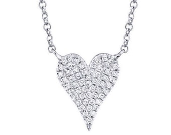 14K White Gold Medium Diamond Pave Heart Pendant #1276