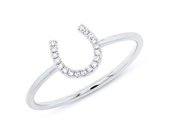 14K White Gold Diamond Horseshoe Pave Ring #896