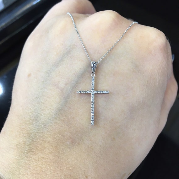 Collana A Catena Cubana Con Croce Placcata Oro Bianco 14K | Uomo E Donna | Resistente E Antiossidante