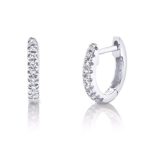 14K White Gold Diamond Pave Extra Small XXS Huggie Hoops - Etsy