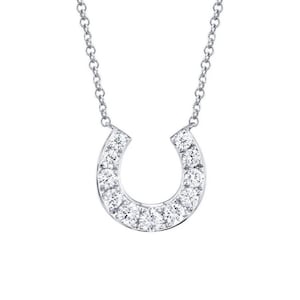 14K White Gold Diamond Horseshoe Pendant, Necklace #1844