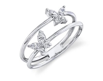 Anillo de aniversario de mariposa doble con diamantes en oro blanco de 14 k n.° 1892