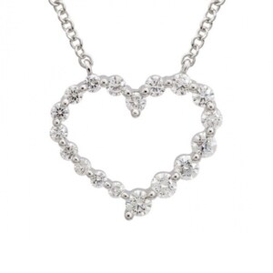 14K White Gold Diamond Prong Open Heart Pendant, Necklace #2060