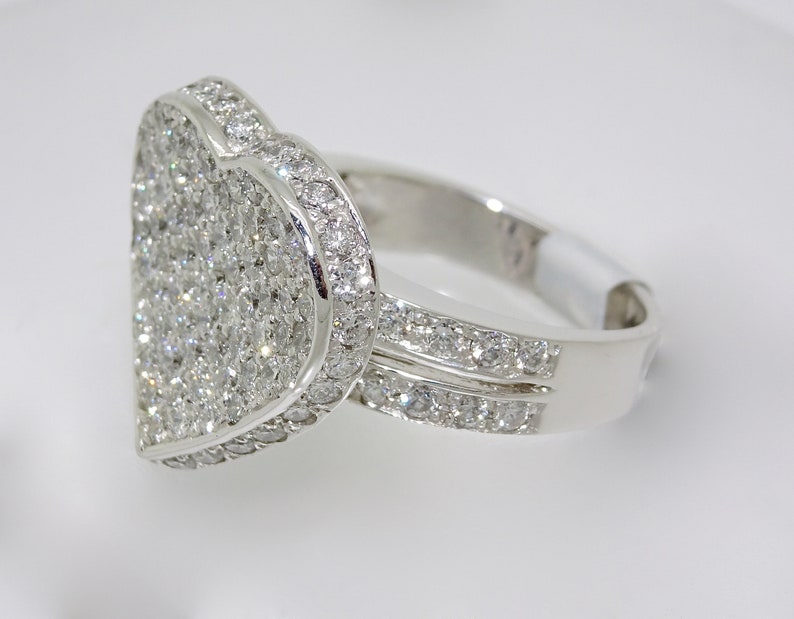 14K White Gold Diamond Pave Heart Ring Etsy
