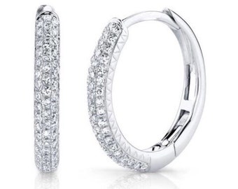 14K Weißgold Diamant Pave Kleine Huggie Creolen Ohrringe #1792
