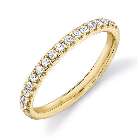 14K Yellow Gold Diamond Prong Stackable Wedding Anniversary | Etsy