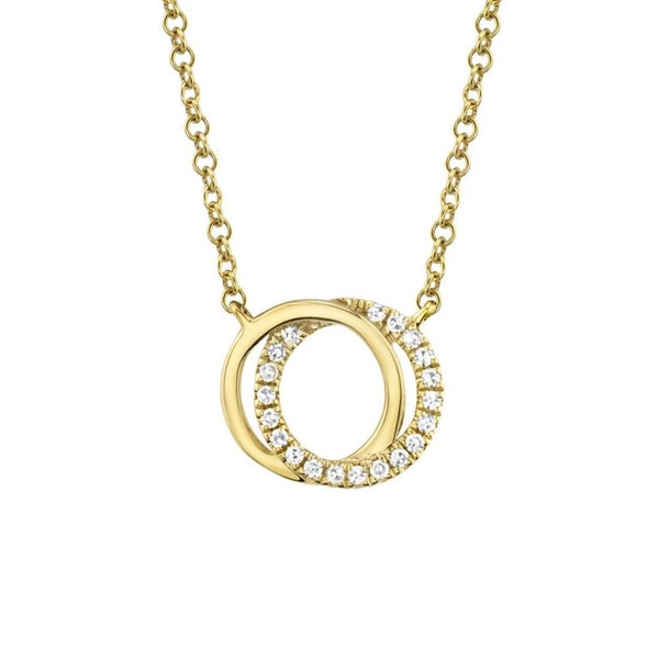 14K Yellow Gold Diamond Love Knot Round, Circle, Necklace, Pendant #828