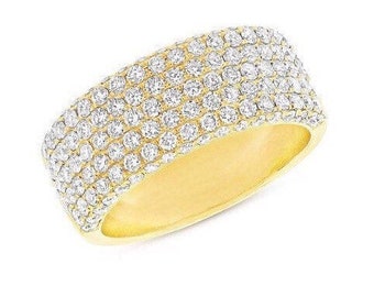 Anillo de diamantes pave de oro amarillo de 14K para hombres, banda de aniversario de bodas #6192