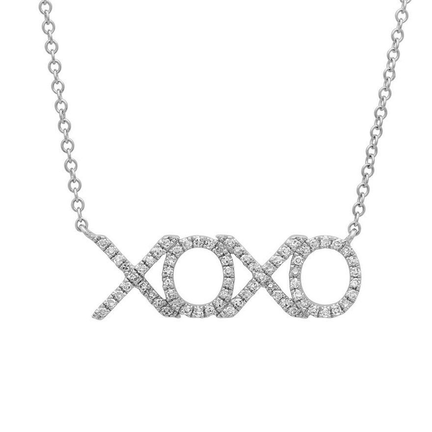 14K White Gold Diamond Pave XO Pendant, Necklace #1096