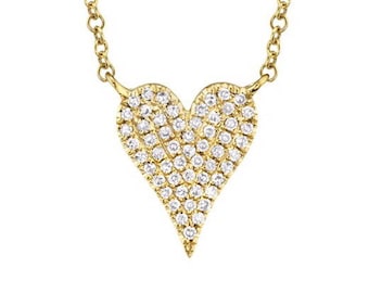 14K Yellow Gold Medium Diamond Pave Heart Pendant #1276