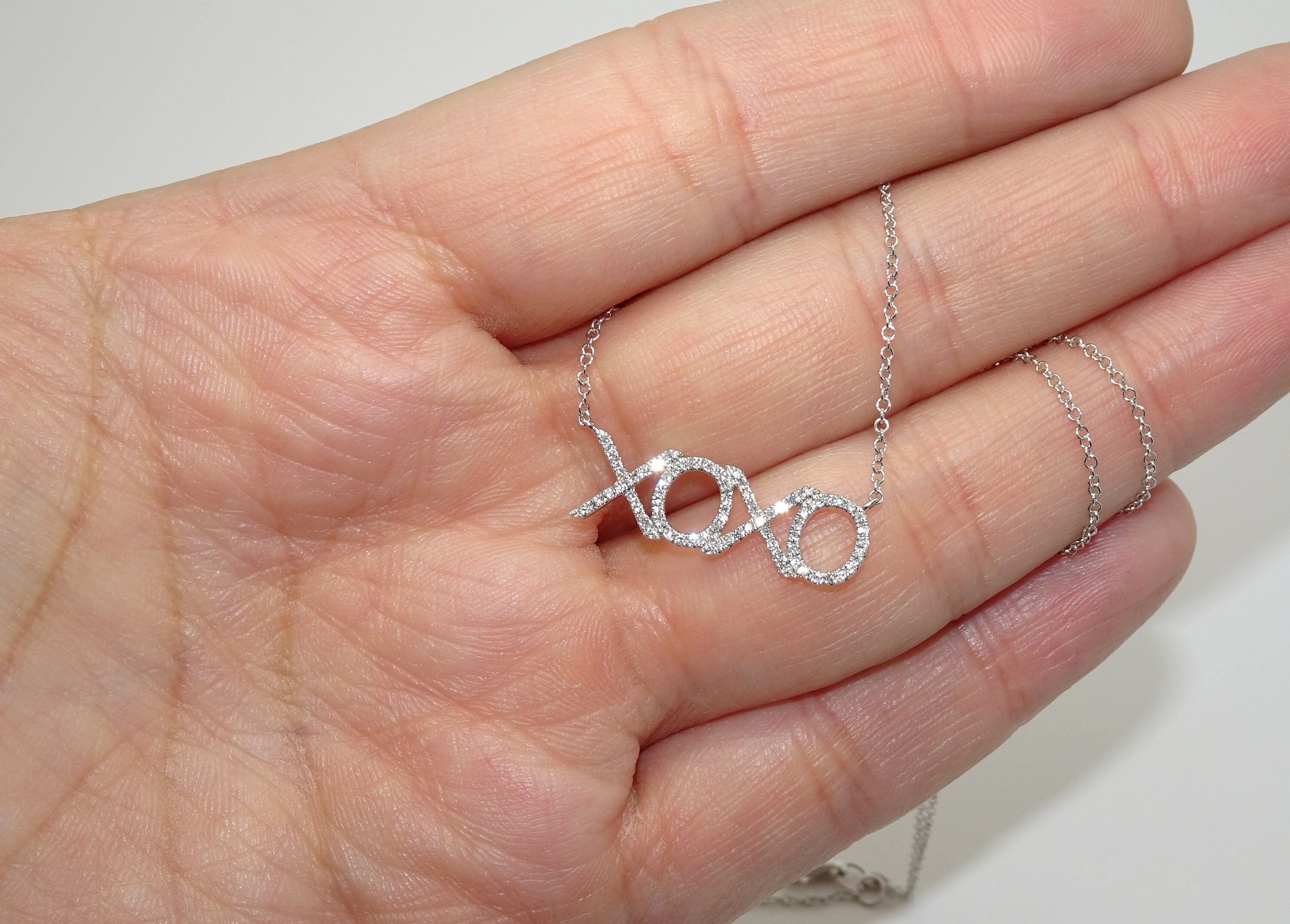 14K White Gold Diamond Pave XO Pendant, Necklace #1584 - Etsy