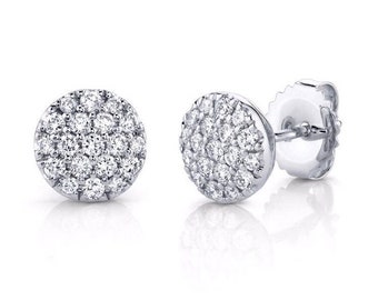 Pendientes de tachuelas redondas de 14 quilates de oro blanco con tachuelas #2032
