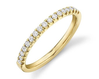 14K Yellow Gold Diamond Prong Stackable Wedding Anniversary Band #1136