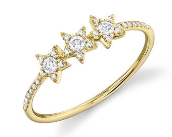 14K Yellow Gold Diamond Pave Star Band, Ring  #1240