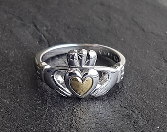 Claddagh Ring Sterling Silver and Solid 10K Gold inlay .925/10K Claddagh ring for that special somebody.