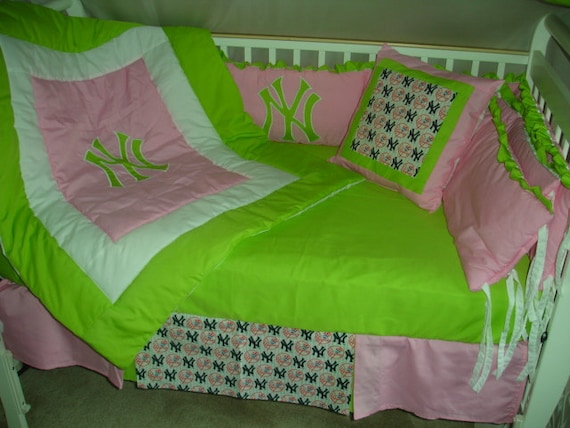 Lime Green Pink Ny New York Yankees Custom Made Nursery Baby Etsy