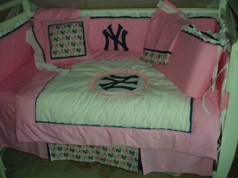Pink Ny New York Yankees Custom Made Nursery Baby Crib Bedding Set Mw Mlb Fabric