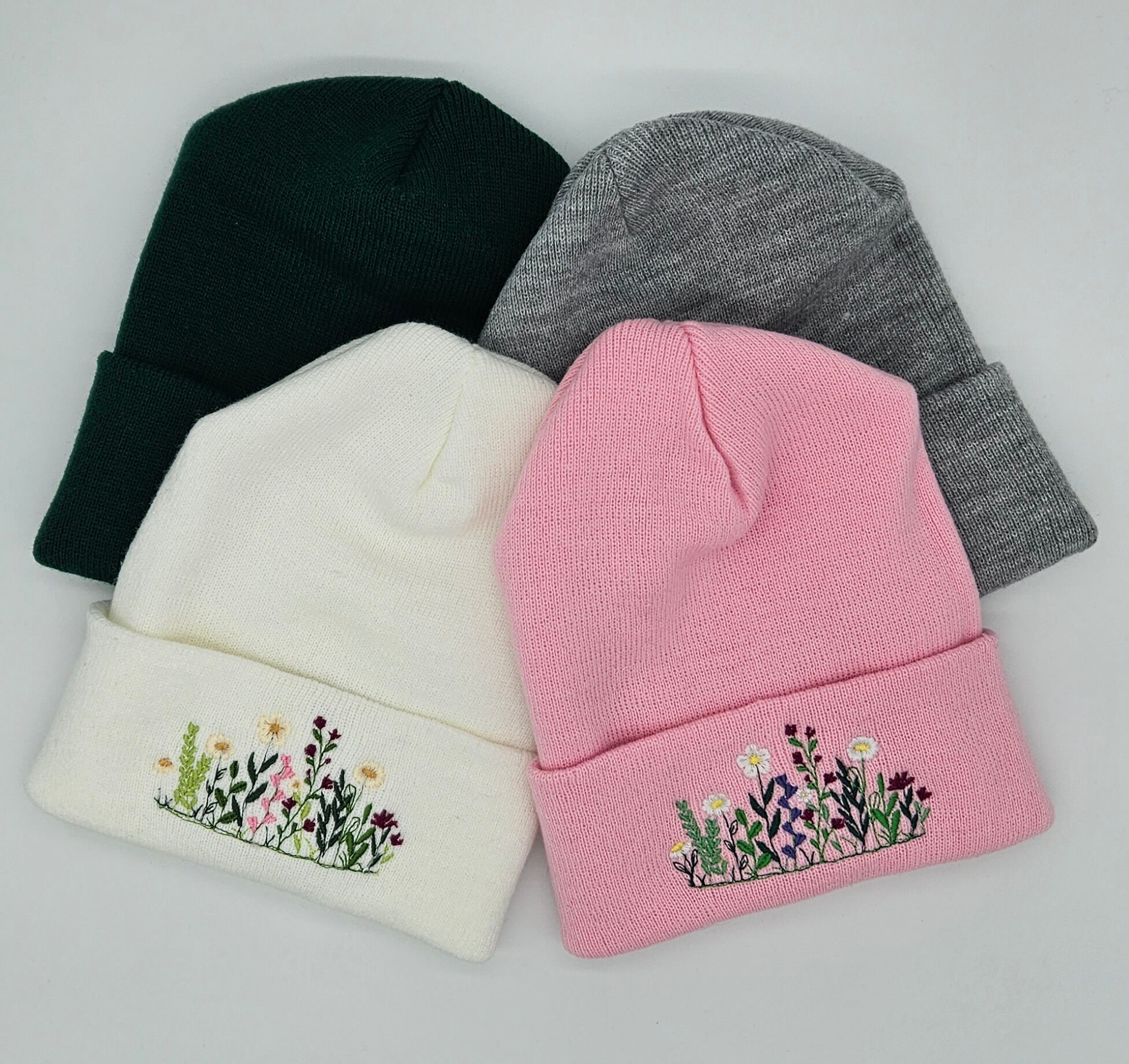 Vintage Wool Knit Winter Hat By Many Hands Kids Sugar & Spice Pink Beanie Floral Hand knit sugar skull beanie design main image 2