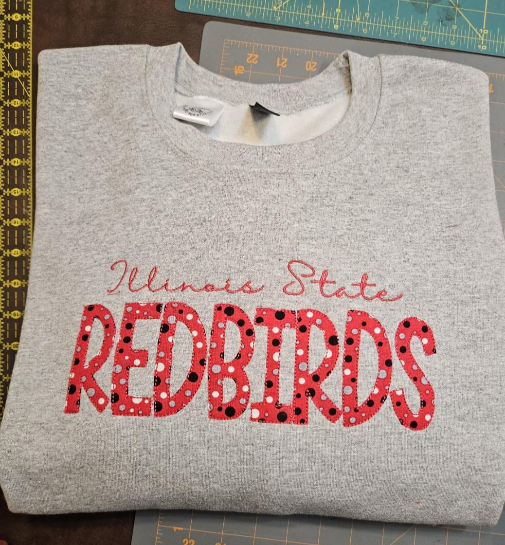 Embroidered School Mascot Sweatshirt: College Letters Hoodie, Illinois State Redbirds