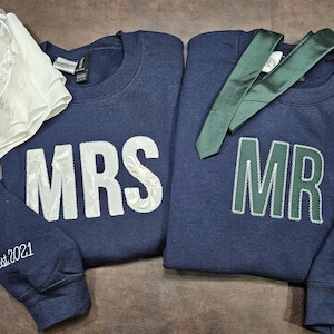 MRS wedding dress Keepsake Sweatshirt. Custom embroidered Shirt made from wedding dress.  Trendy Wedding Dress gift. MR & MRS sweatshirt